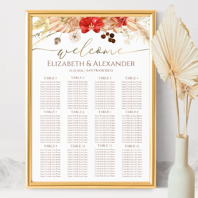 Affiche Aquarelle Boho Floral Mariage Cartes de sièges (Créateur téléchargé)