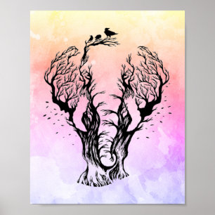 Affiche Aquarelle Boho Forest Elephant