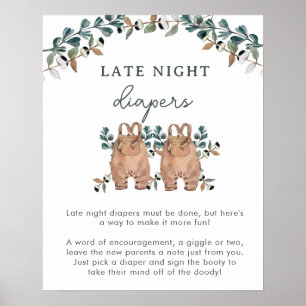 Affiche Aquarelle Boho Genre Neutre Jumeaux Douche Jeux