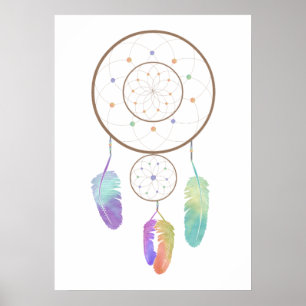 Affiche Aquarelle Boho Rainbow Dreamcatcher Art