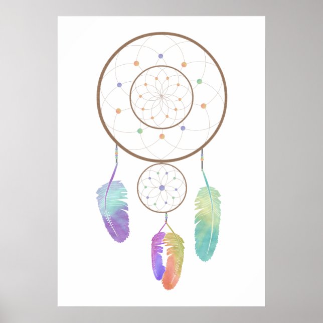Affiche Aquarelle Boho Rainbow Dreamcatcher Art (Devant)