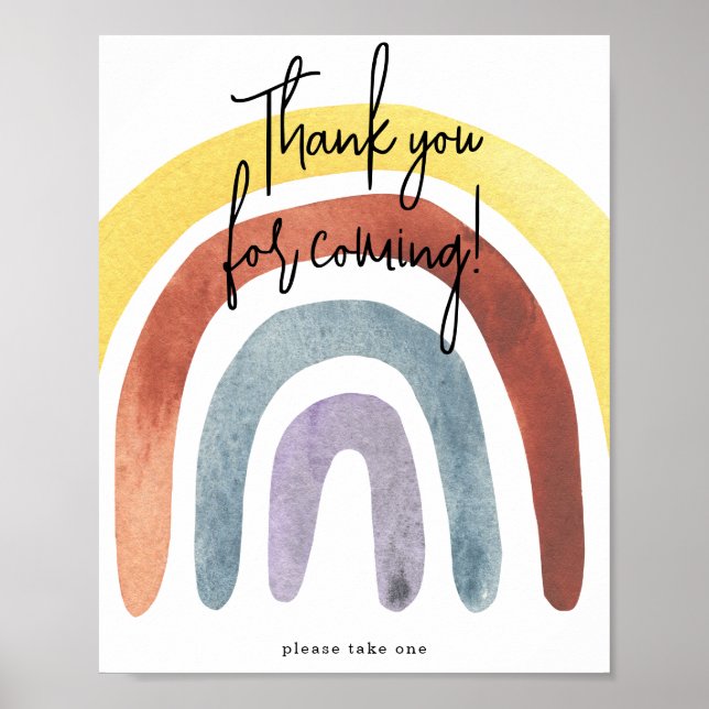 Affiche Aquarelle Boho Rainbow Merci à venir (Devant)