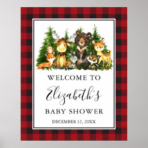 Affiche Aquarelle Bois Animaux Baby shower Plaid