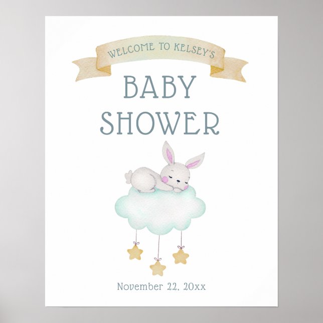 Affiche Aquarelle Bois Bunny Baby shower de bienvenue (Devant)