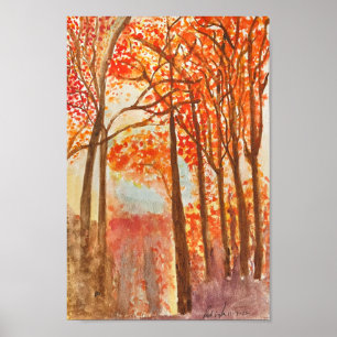 Affiche Aquarelle Bois d'automne