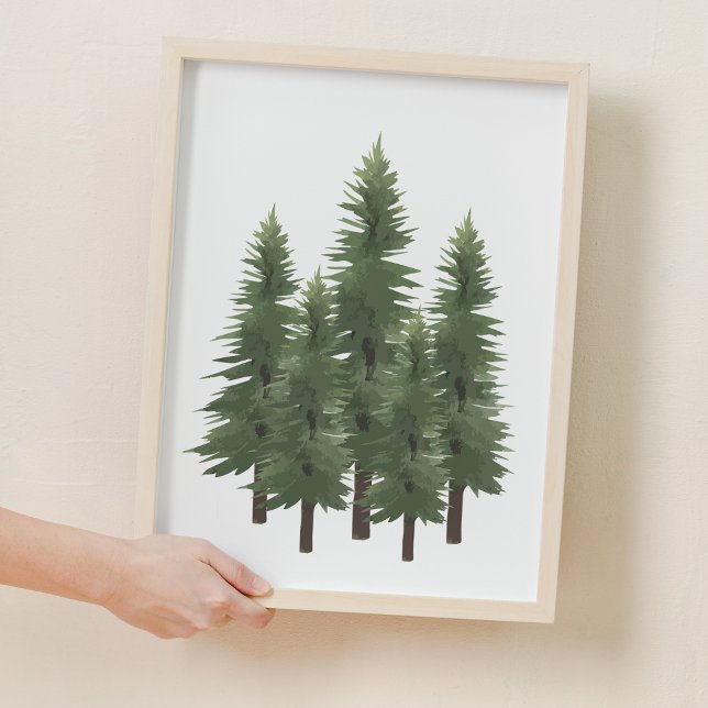 Affiche Aquarelle Bois Nature Pin Arbre Nourriture Décor (Watercolor Woodland Nature Pine Tree Nursery Decor)