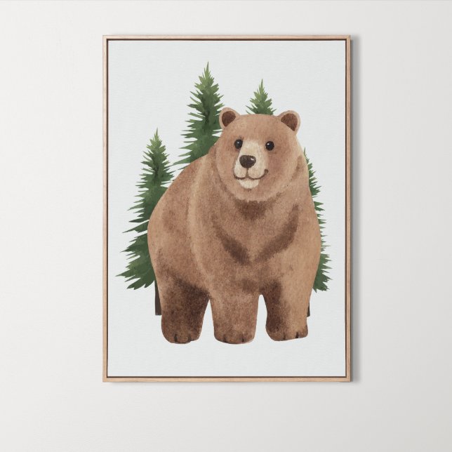 Affiche Aquarelle Bois Ours Animaux Décor (Watercolor Woodland Animal Bear Nursery Decor, forest )