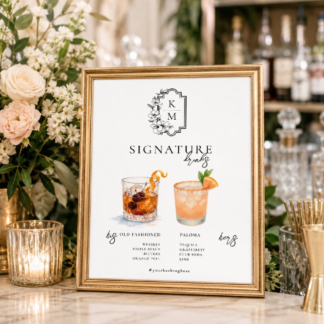 Affiche Aquarelle | Boisson Signature de la Mariée & du Ma (Créateur téléchargé)