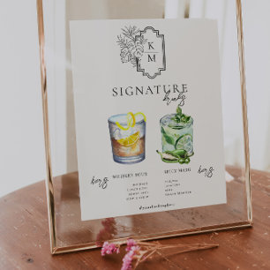 Affiche Aquarelle Boisson Signature de la Mariée & du Ma