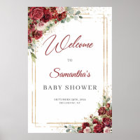 Aquarelle bordeaux et Baby shower roux bienvenue