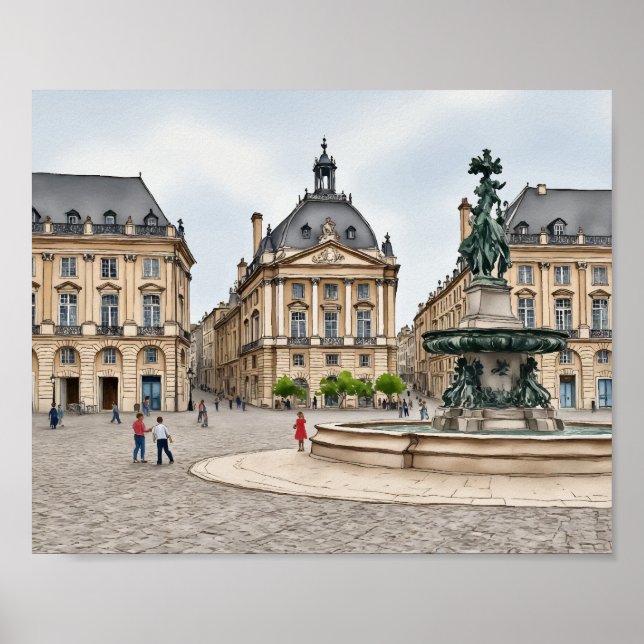 Affiche Aquarelle Bordeaux France (Devant)