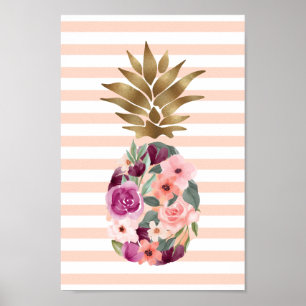 Affiche Aquarelle botanique fleurie chic Ananas doré