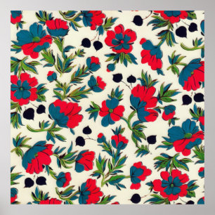 Affiche Aquarelle botanique verte florale rouge en fleurs