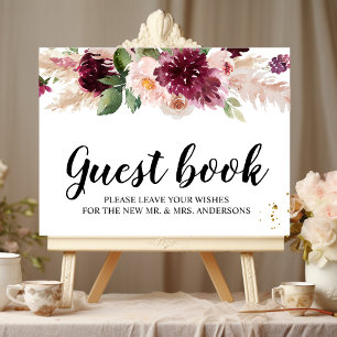 Affiche Aquarelle Bourgogne Blush rose et rouge Floral