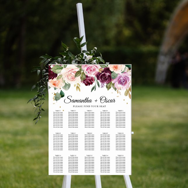 Affiche Aquarelle Bourgogne Rustique Fleurs et gouttes d'o (Créateur téléchargé)