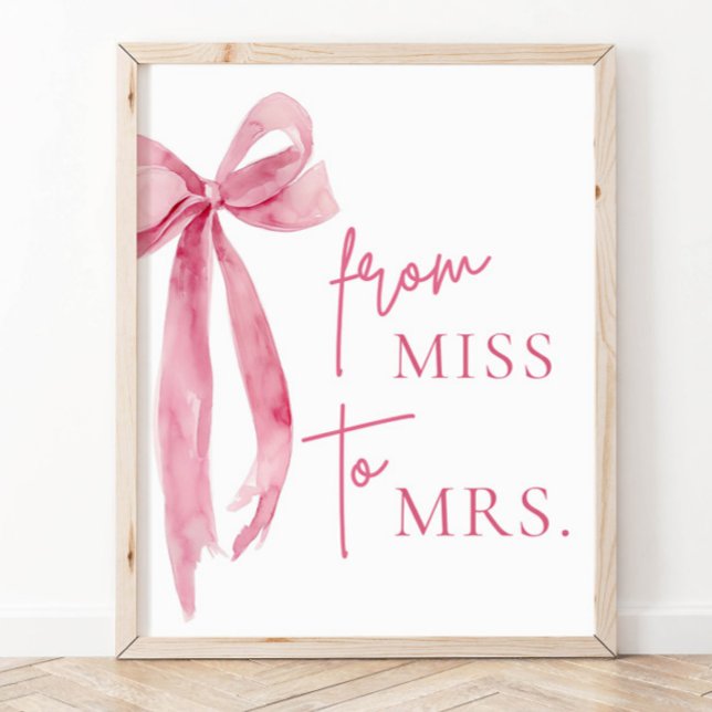Affiche Aquarelle Bow rose pâle de Miss à Mme Sign (Créateur téléchargé)