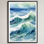 Affiche Aquarelle branchée Ocean Beach Wave<br><div class="desc">Aquarelle tendance Ocean Beach Wave Poster</div>