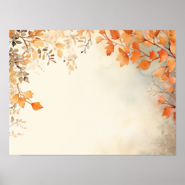 Affiche Aquarelle Brûlé Orange Feuilles d'automne (Devant)