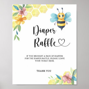 Affiche Aquarelle Bumble Bee diaper tombole