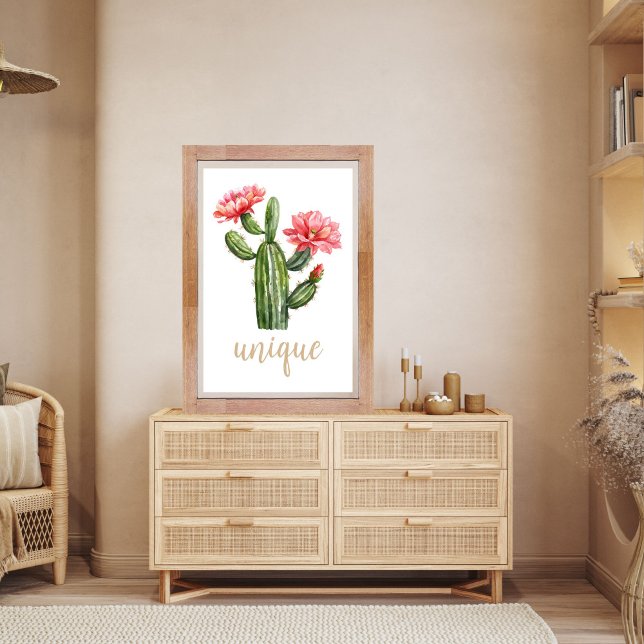 Affiche Aquarelle Cactus Blossom Unique Désert (Unique Desert Bloom Cactus Wall Art Print for personalize room decor)