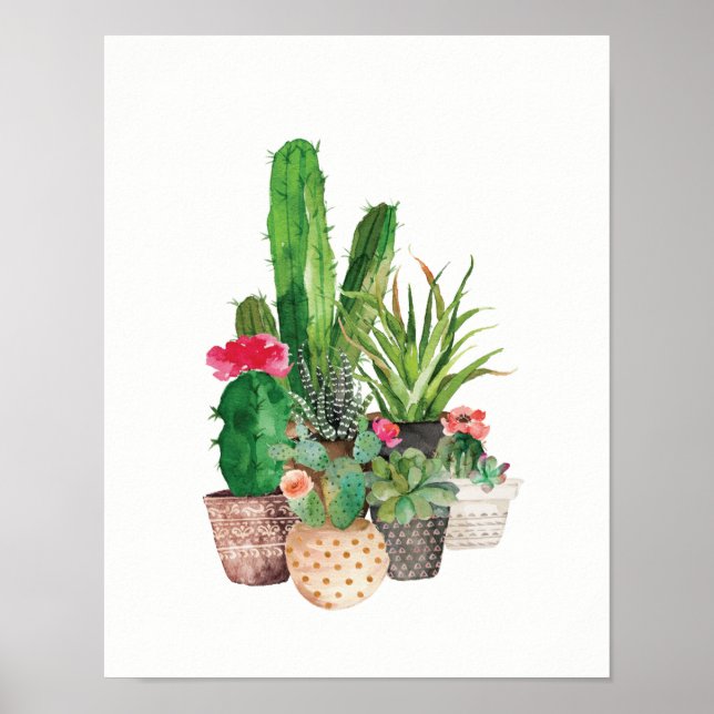 Affiche Aquarelle Cactus et succulents (Devant)