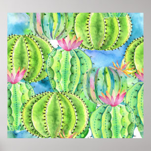 Affiche Aquarelle Cactus : Ornement Floral Été.