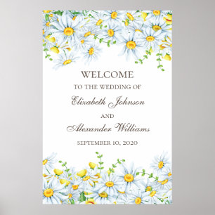Affiche Aquarelle camomille. Bienvenue de mariage floral