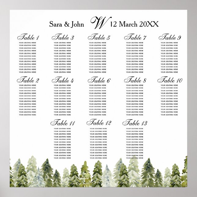 Affiche Aquarelle Camping Pin rustique Plan de siège Poste (Devant)