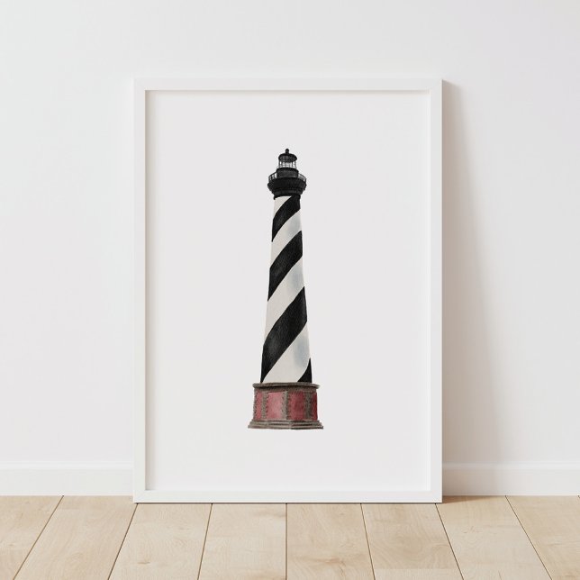 Affiche Aquarelle Cape Hatteras Phare Décor Nautique (Créateur téléchargé)