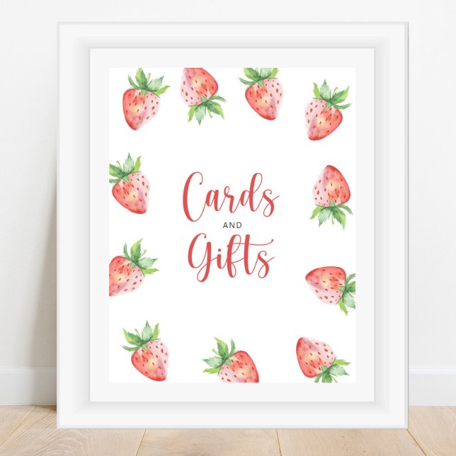 Affiche Aquarelle Cartes fraises et cadeaux baby shower (Créateur téléchargé)