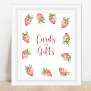 Affiche Aquarelle Cartes fraises et cadeaux baby shower