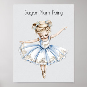 Affiche Aquarelle Casse-noisette Ballet de Noël Ballerina