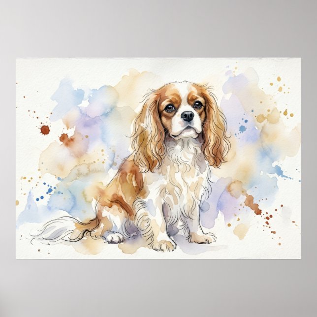 Affiche aquarelle Cavalier King Charles Spaniel | (Devant)