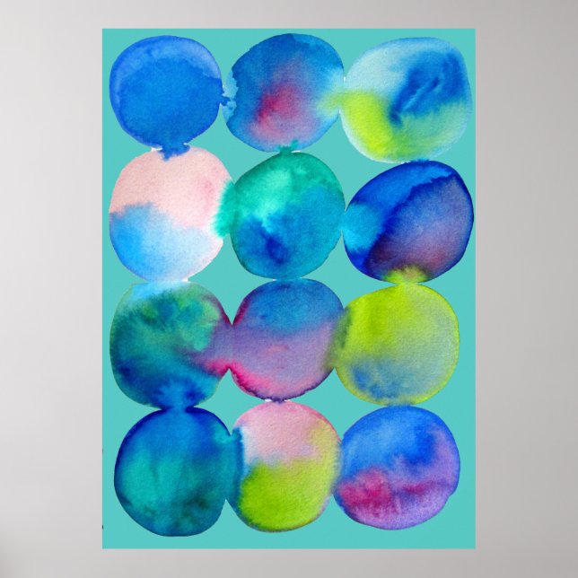 Affiche Aquarelle cercle motif art abstrait couleur cool (Devant)