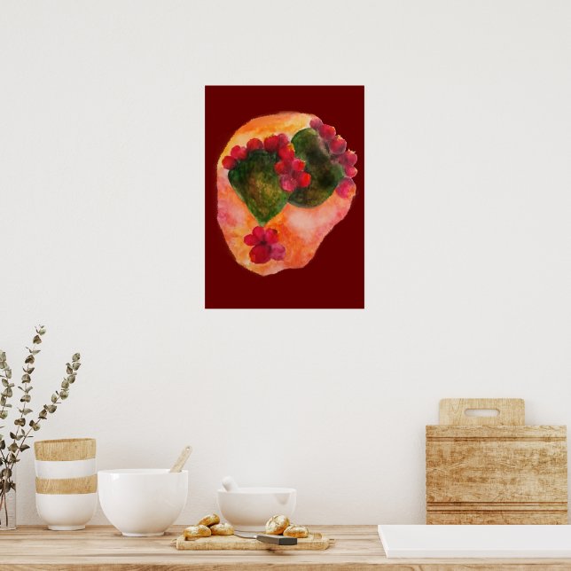 Affiche Aquarelle Cerise et poires de poulet vert Cactus (Cuisine)