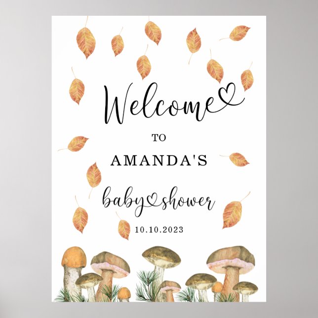 Affiche Aquarelle Champignons baby shower accueil (Devant)