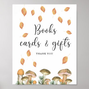 Affiche Aquarelle champignons forestiers, livres cartes et