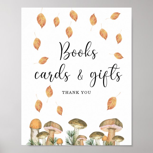 Affiche Aquarelle champignons forestiers, livres cartes et (Devant)