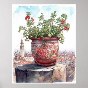 Affiche Aquarelle Charming Flower Pot