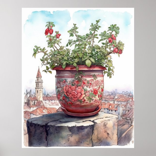 Affiche Aquarelle Charming Flower Pot (Devant)
