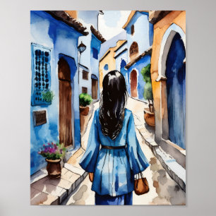 Affiche Aquarelle Chefchaouen Maroc