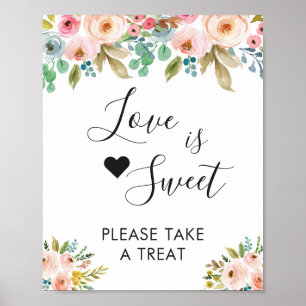 Affiche Aquarelle Chic Floral Love is Sweet Dessert Bar