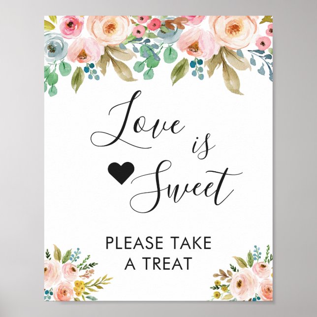 Affiche Aquarelle Chic Floral Love is Sweet Dessert Bar (Devant)
