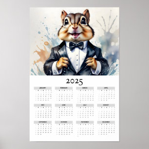 Affiche Aquarelle Chipmunk Portant Tux 2025 Calendrier mur