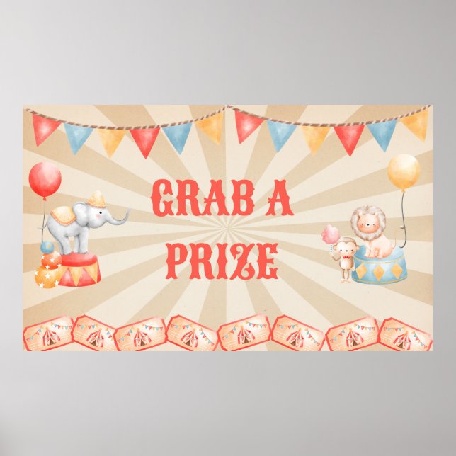 Affiche Aquarelle Cirque Animaux Fête d'anniversaire (Devant)