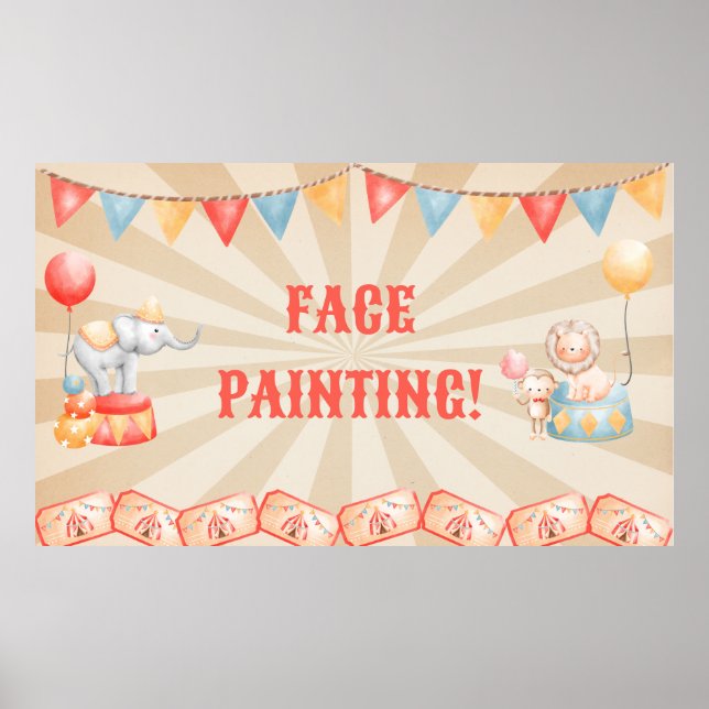 Affiche Aquarelle Cirque Animaux Fête d'anniversaire (Devant)