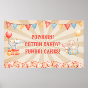 Affiche Aquarelle Cirque Animaux Fête d'anniversaire