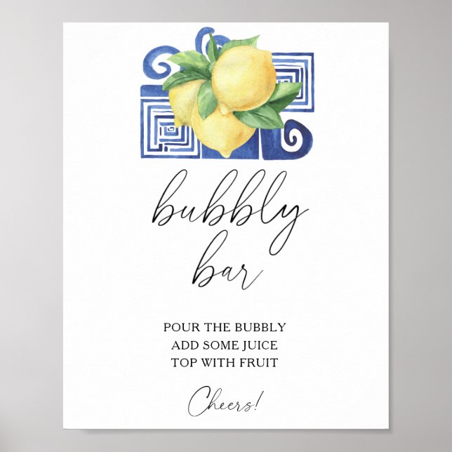 Affiche Aquarelle citron moderne citrus - bar pétillant (Devant)