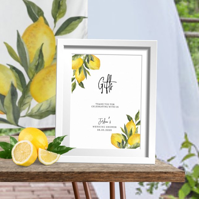 Affiche Aquarelle Citrons et verdure Cadeaux Wedding showe (Créateur téléchargé)