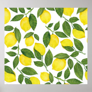 Affiche Aquarelle Citrons : Motif de fruits d'été